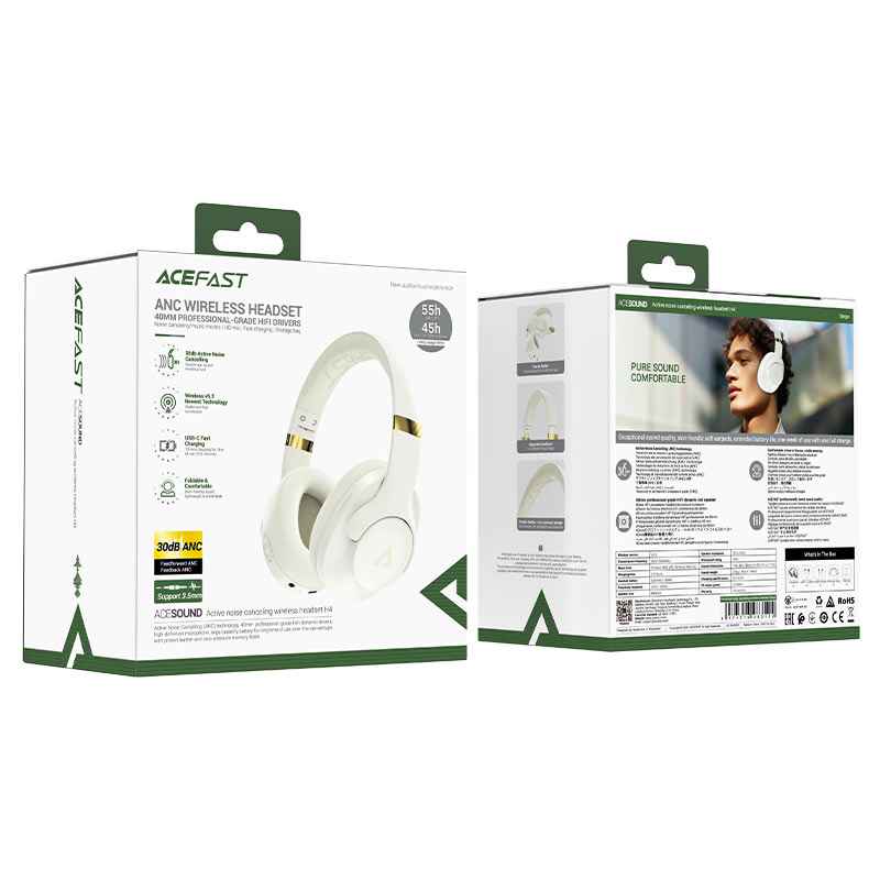 AceFast | 17948 | H4 | Active Noise Canceling Wireless Headset | beige AceFast | 17948 | H4 | Active Noise Canceling Wireless Headset | beige